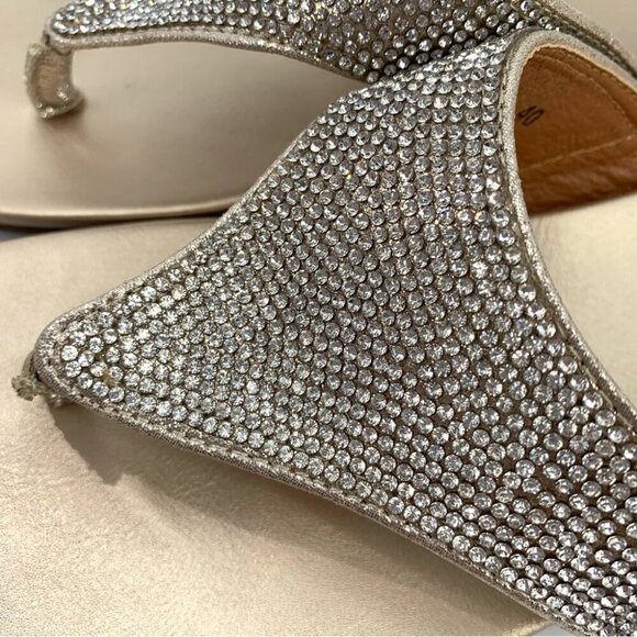 Taxi Rhinestone Sandals Size 9.5 Silver Thong Flats Glam Bling Wedding Vacation - Picture 7 of 10